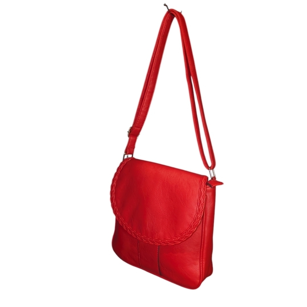 Faux Leather Red Crossbody Shoulder Bag - Picture 13 of 13